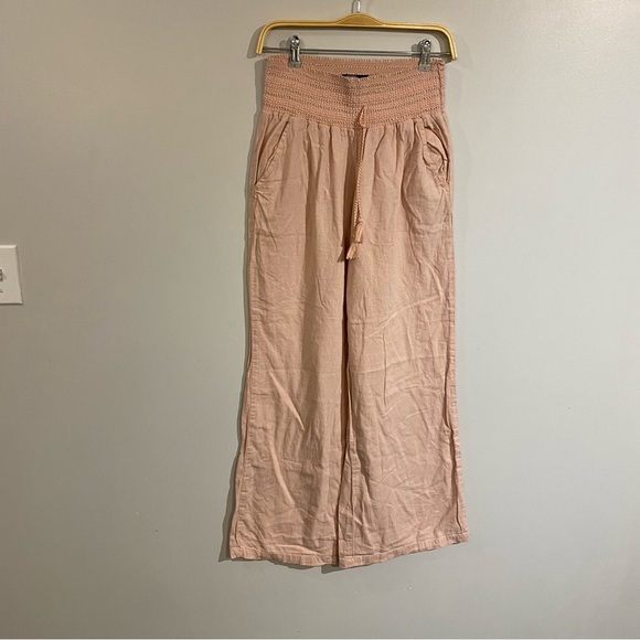 Rewash Luna boardwalk Linen wide leg pants hi rise smocked elastic waist large - Picture 5 of 16